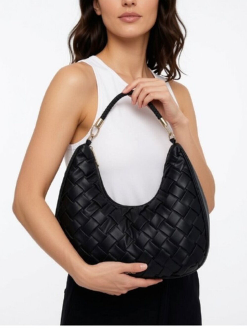 Women's Luca Small Hobo Quilted with Single Braided Handle Bag Black MSRP$109